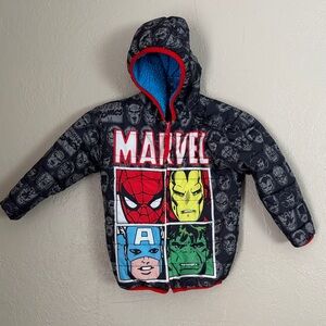 Marvel Comic Avengers Boys Toddler Kids Reversible Coat Jacket 3T Puffer Sherpa